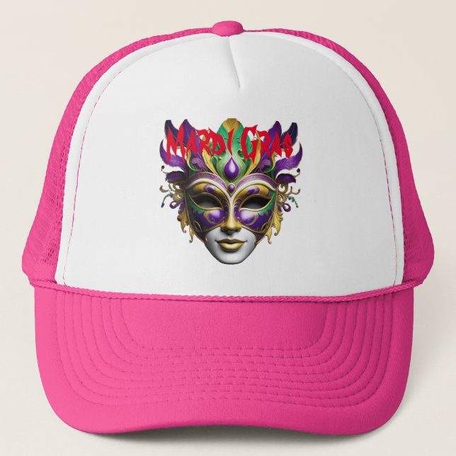 Mardi Gras Mask Thunder_Cove Trucker Hat (Front)