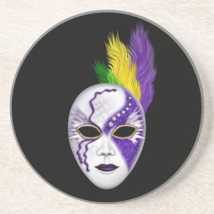 Mardi Gras Mask w/ Coloured Feather Plumes Coaster