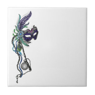 Mardi Gras Mask with pocket watch Ceramic Tile