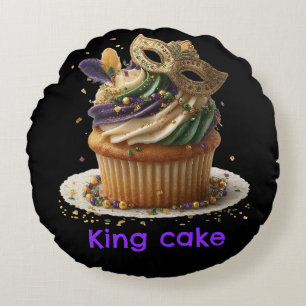 Mardi Gras Masked Cupcake Celebration Round Cushion