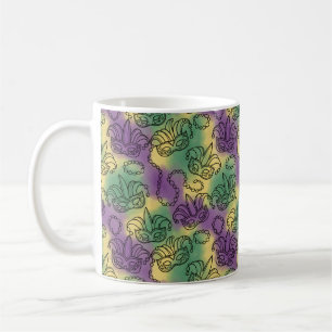 Mardi Gras Masks and Beads Doodle Art Style Coffee Mug