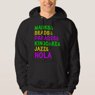 Mardi Gras Masks Beads Jazz Parade King Cake Carni Hoodie