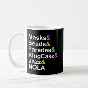 mardi gras masks beads parades kingcake jazz nola coffee mug