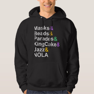 mardi gras masks beads parades kingcake jazz nola hoodie