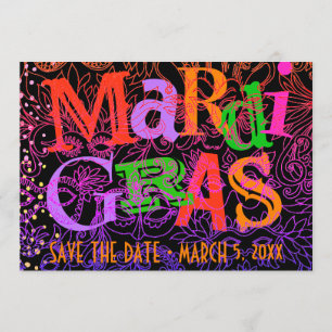 Mardi Gras Masks Colourful Typography Save the Dat Invitation