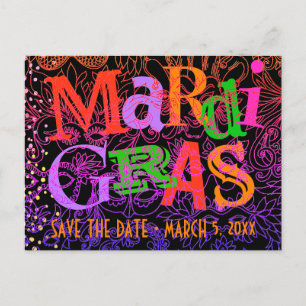 Mardi Gras Masks Colourful Typography Save the Dat Invitation Postcard