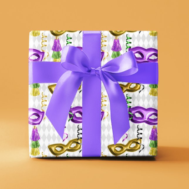 Mardi Gras Masks Green Purple Gold Yellow Wrapping Paper (Creator Uploaded)