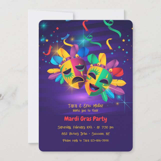 Mardi Gras Masks Party Invitations (Front)
