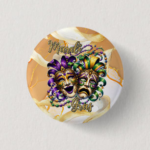 Mardi Gras Masks Purple Green Gold Party 3 Cm Round Badge