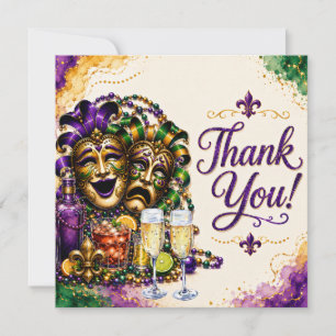 Mardi Gras Masks Purple Green Gold Party Thank You Card