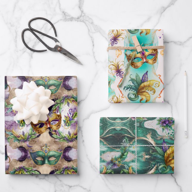 Mardi Gras Masks Wrapping Paper Sheet (Front)