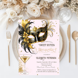 Mardi Gras Masque Diamonds Champagne Sweet 16 Invitation Postcard