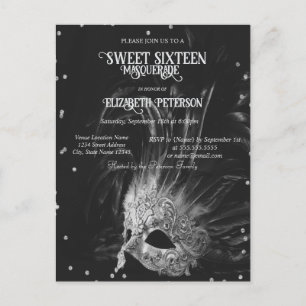 Mardi Gras Masque Diamonds Grey Sweet 16 Invitation Postcard