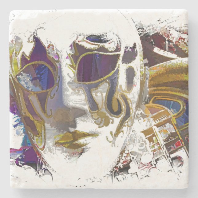 Mardi Gras Masque Marble Stone Coaster (Front)