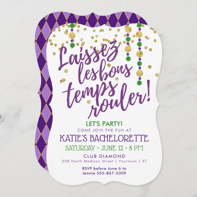 Mardi Gras | Masquerade Bachelorette Party Invitation (Front/Back)