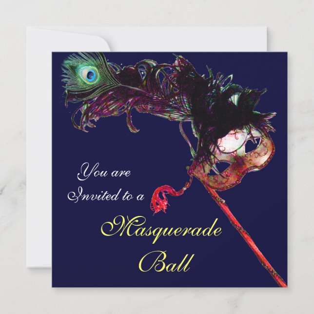 MARDI GRAS MASQUERADE BALL ,Blue white Invitation (Front)