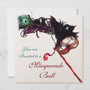 MARDI GRAS MASQUERADE BALL Champagne white black Invitation