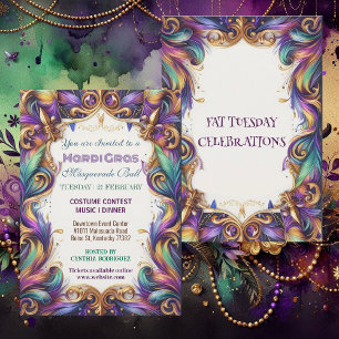 Mardi Gras Masquerade Ball Fat Tuesday Celebration Invitation