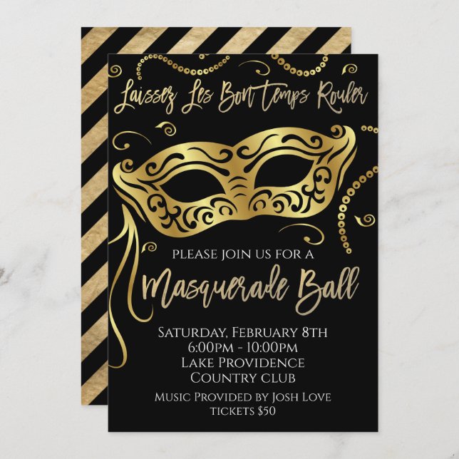 Mardi Gras Masquerade Ball Invitation (Front/Back)