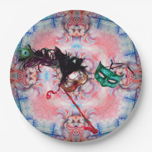 MARDI GRAS MASQUERADE BALL MASK Blue Pink Purple   Paper Plate