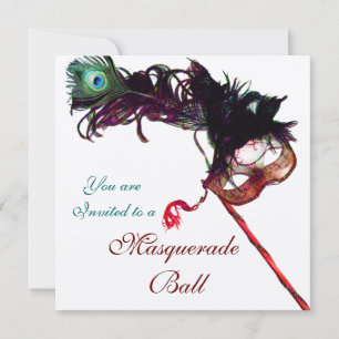 MARDI GRAS MASQUERADE BALL MASK Classy Gold Red Invitation
