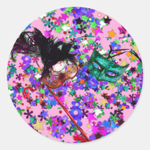 MARDI GRAS MASQUERADE BALL MASK  confetti Classic Round Sticker