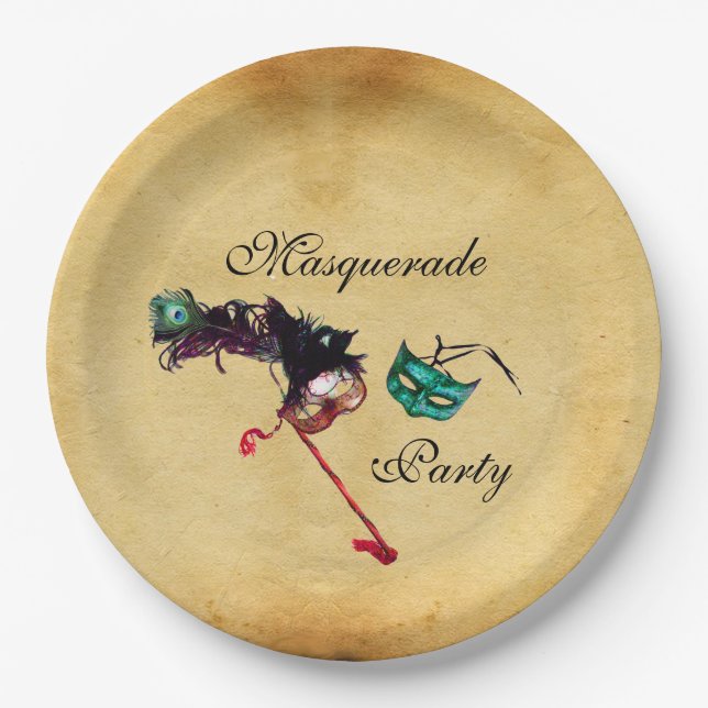 MARDI GRAS MASQUERADE BALL MASK  Parchment  Paper Plate (Front)