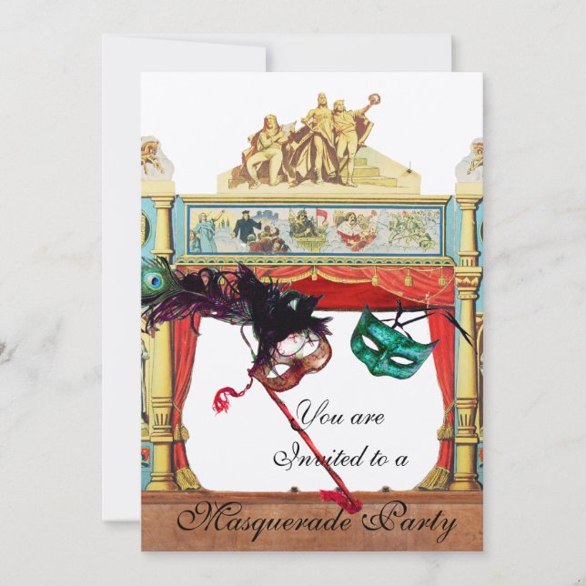 MARDI GRAS MASQUERADE BALL MASKS THEATRE STAGE INVITATION (Front)