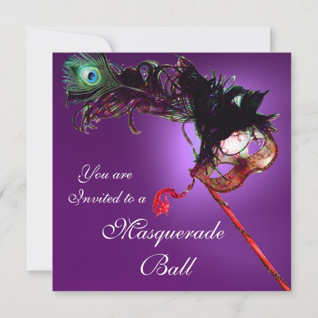 MARDI GRAS MASQUERADE BALL purple pink fuchsia Invitation (Front)