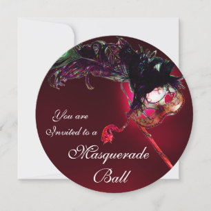 MARDI GRAS MASQUERADE BALL red burgundy Invitation