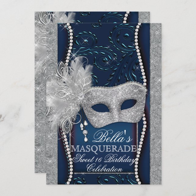 Mardi Gras Masquerade Birthday Party Invitation (Front/Back)