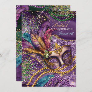 Mardi Gras Masquerade Birthday Party Invitations