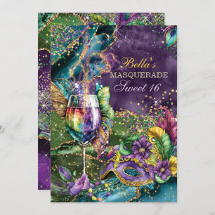 Mardi Gras Masquerade Birthday Party Invitations