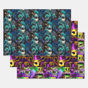 Mardi Gras Masquerade Collection Wrapping Paper Sheet