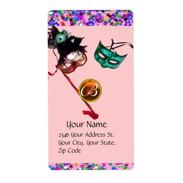 MARDI GRAS MASQUERADE Confetti gem monogram purple (Front)