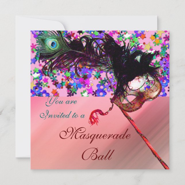 MARDI GRAS MASQUERADE & CONFETTI silk Invitation (Front)