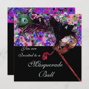 MARDI GRAS MASQUERADE & CONFETTI silver Invitation