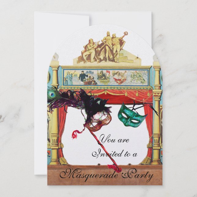 MARDI GRAS MASQUERADE COSTUME PARTY THEATRE Pearl Invitation (Front)