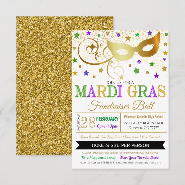 Mardi Gras Masquerade Event Invite (Front/Back)