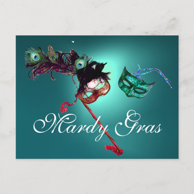 MARDI GRAS MASQUERADE gem blue Postcard (Front)