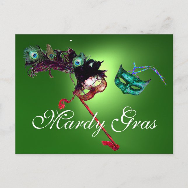 MARDI GRAS MASQUERADE gem green Postcard (Front)