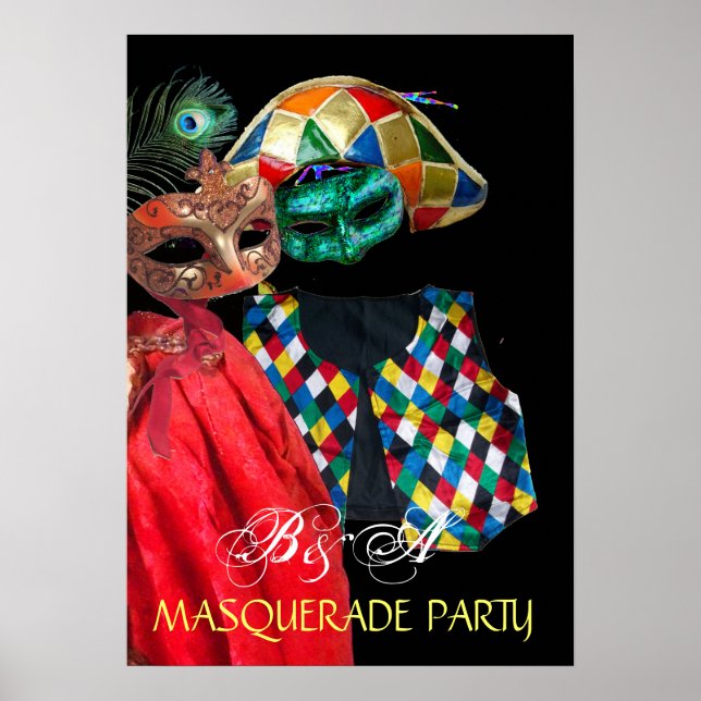 MARDI GRAS MASQUERADE ,HARLEQUIN COSTUME MONOGRAM POSTER (Front)