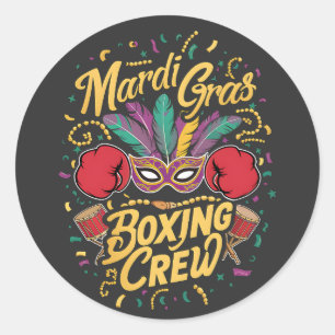 Mardi Gras masquerade lively with Boxing Crew. Classic Round Sticker