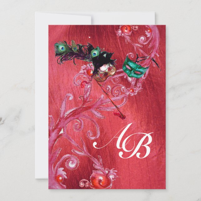 MARDI GRAS MASQUERADE ,MAGIC BERRIES MONOGRAM silk Invitation (Front)