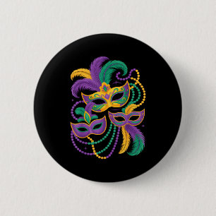 Mardi Gras Masquerade Mask Beads Feather Carnival 6 Cm Round Badge