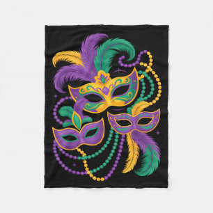 Mardi Gras Masquerade Mask Beads Feather Carnival Fleece Blanket