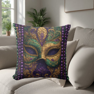 Mardi gras Masquerade Mask Gold Bead Fleur-de-Lis Cushion