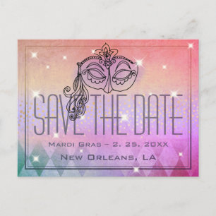Mardi Gras Masquerade Mask Purple Save the Date Postcard