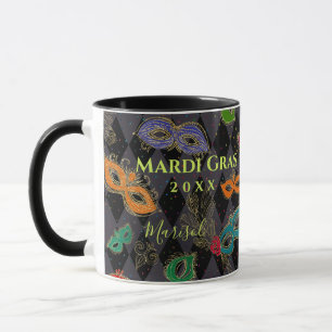 Mardi Gras Masquerade Masks Black Harlequin Name Mug