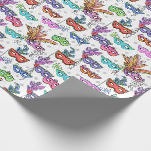 Mardi Gras Masquerade Masks Bright Watercolor Wrapping Paper